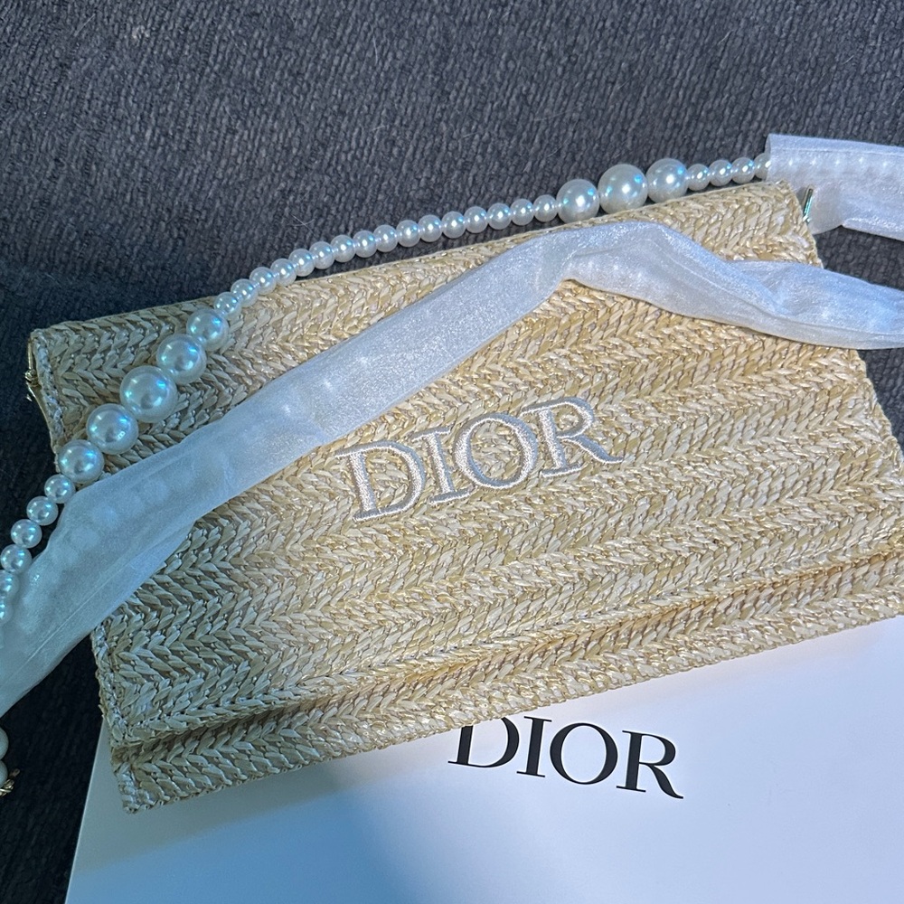 Dior Beige Woven Crossbody with Pearl Detail